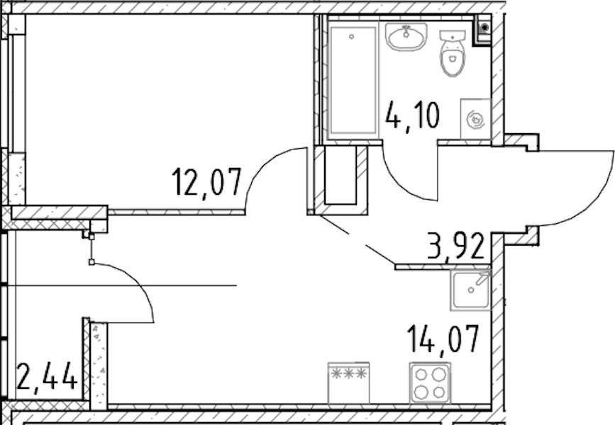 1-комнатная квартира 34.16 м², 12/23 эт., ЖК «Город Первых»